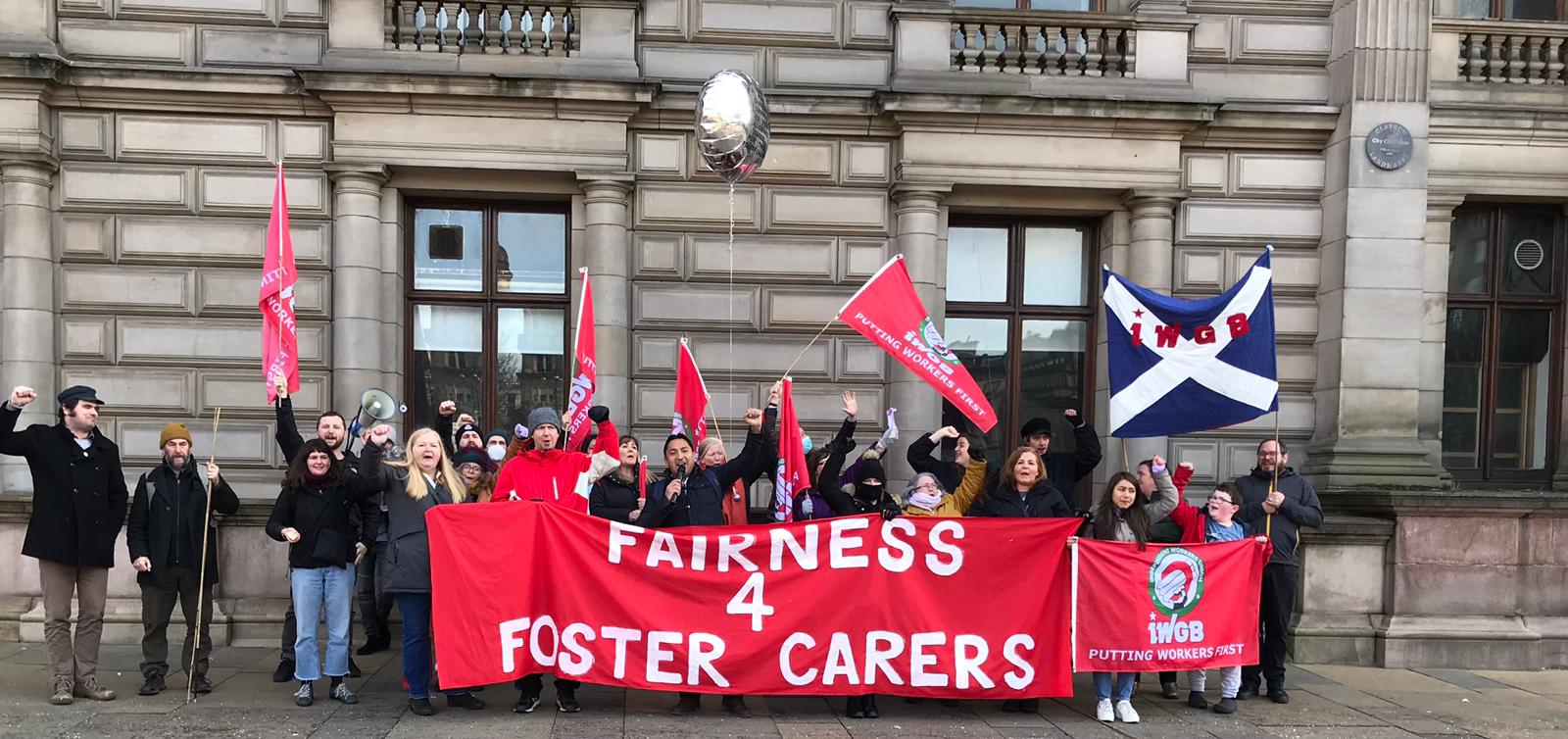 Glasgow foster carers demonstrate outside Town Hall as IWGB reveals Council spends 2.4x more on